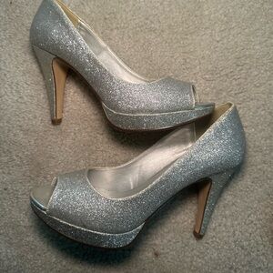 Silver glitter heels size 6 city classified prom heels